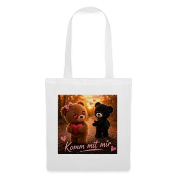 Komm mit mir – Süße Teddybären - Stoffbeutel - Weiß - Vorne