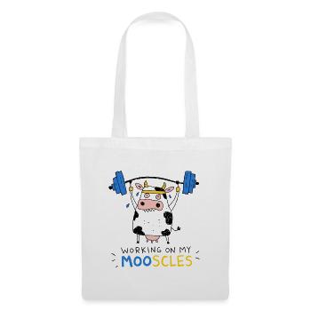 Travailler sur mes Mooscles : Funny Fitness - Vache de salle de sport - Sac en tissu - blanc - Devant