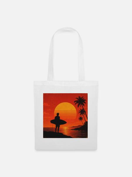Sunset Surfer Silhouette - Stoffbeutel - Weiß