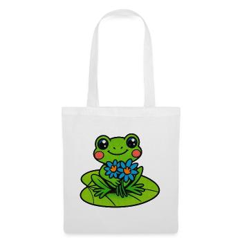 Grenouille joyeuse avec un bouquet de fleurs - Sac en tissu - blanc - Devant