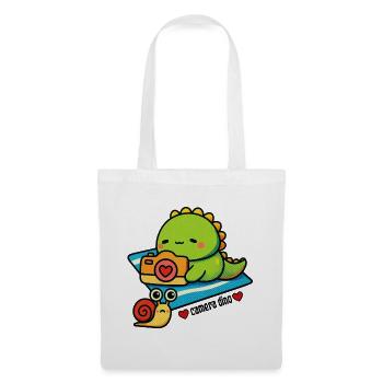 Dinosaure caméra avec un ami escargot - Sac en tissu - blanc - Devant