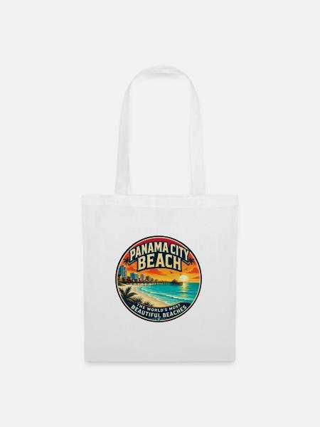 Panama City Beach Retro Sunset Pier Emblem - Stoffbeutel - Weiß