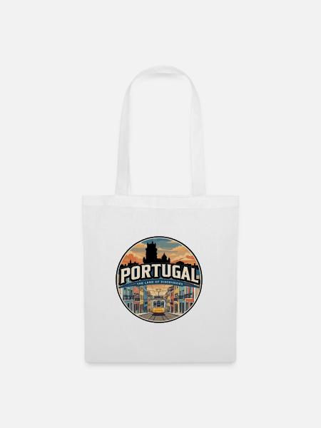 Retro-Portugal-Lissabon-Straßenbahnabzeichen - Stoffbeutel - Weiß