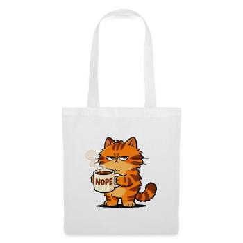 Mürrische Katze Kaffee Nope Spruch - Stoffbeutel - Weiß - Vorne