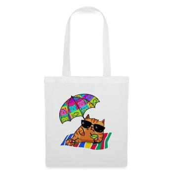 Chat cool en vacances avec parasol - Sac en tissu - blanc - Devant