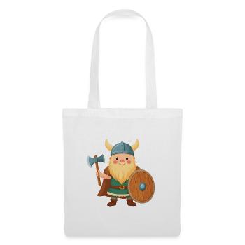 Petit Viking de dessin animé avec bouclier et hache de combat - Sac en tissu - blanc - Devant