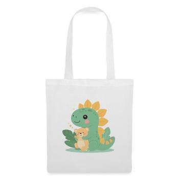 Little Cartoon Dinosaur with Teddy Bear – Cute - Tote Bag - white - Front