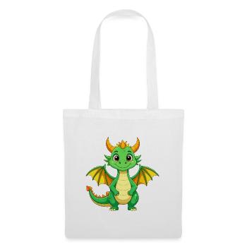 Kleiner grüner Drache mit Flügeln – Fantasy Motiv - Stoffbeutel - Weiß - Vorne