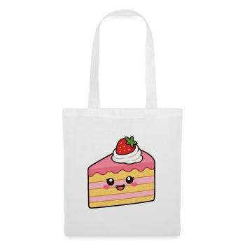 Kawaii Erdbeer-Kuchen Scheibe - Stoffbeutel - Weiß - Vorne
