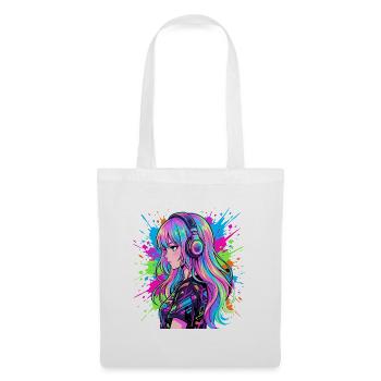 Neon Anime Kopfhörer Portrait - Stoffbeutel - Weiß - Vorne
