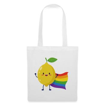 Zitrone mit Regenbogencape - Stoffbeutel - Weiß - Vorne