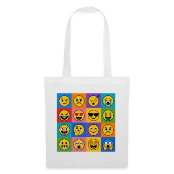Smilies Grid – 16 bunte Cartoon Gesichter  - Stoffbeutel - Weiß - Vorne