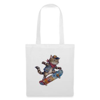 Coole Skater Katze Skateboard Design - Stoffbeutel - Weiß - Vorne