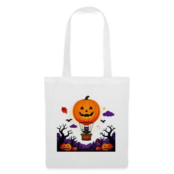 Kürbisballon-Katzen-Halloween-Szene - Stoffbeutel - Weiß - Vorne