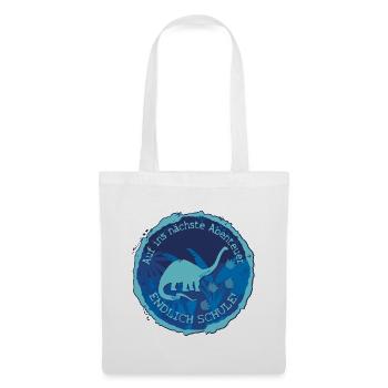 Dino Langhals Schule Abenteuer Emblem – Schulkind - Stoffbeutel - Weiß - Vorne