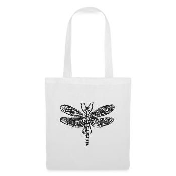 Schwarze Vintage-Libelle – Insektenillustration - Stoffbeutel - Weiß - Vorne