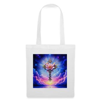 Croix de lotus florale dans le ciel étoilé - Sac en tissu - blanc - Devant