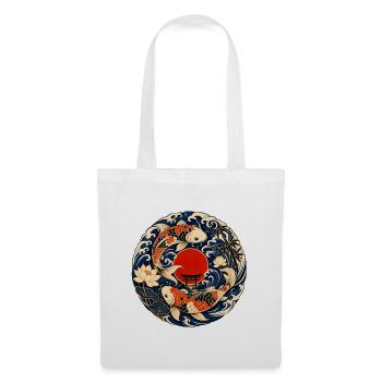 Koi in the moon circle with torii - Tote Bag - white - Front