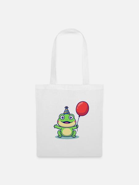 Partyfrosch mit Ballon - Stoffbeutel - Weiß