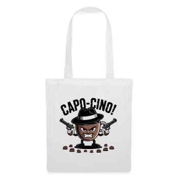 CAPO-CINO – Gangster-Kaffee-Wortspiel-Zeichentrick-Design - Stoffbeutel - Weiß - Vorne