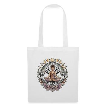 Yoga Frau Lebensbaum Lotus Mondphasen - Atma Boho - Stoffbeutel - Weiß - Vorne