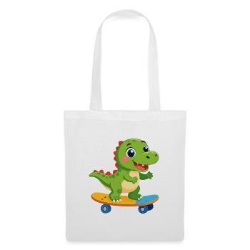 Kleiner grüner Dino auf Skateboard – Skater Spaß - Stoffbeutel - Weiß - Vorne