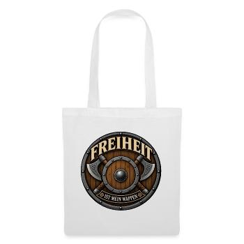Freiheit ist mein Wappen – Mittelalter Schild & Äx - Stoffbeutel - Weiß - Vorne