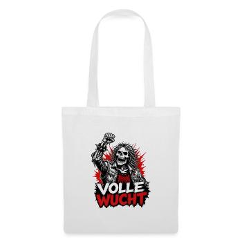 Volle Wucht – Skelett Thrash Metal Maskottchen - Stoffbeutel - Weiß - Vorne