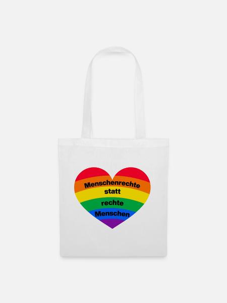 MENSCHENRECHTE STATT RECHTE MENSCHEN, PRIDE HERZ - Stoffbeutel - Weiß