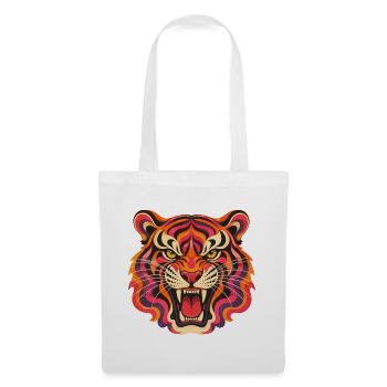 Psychedelischer Tigerkopf - Stoffbeutel - Weiß - Vorne