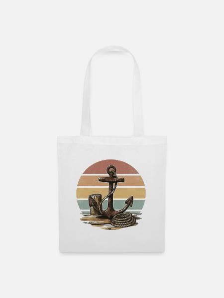Vintage Anker Steg – Maritimes Retro Meer Motiv - Stoffbeutel - Weiß