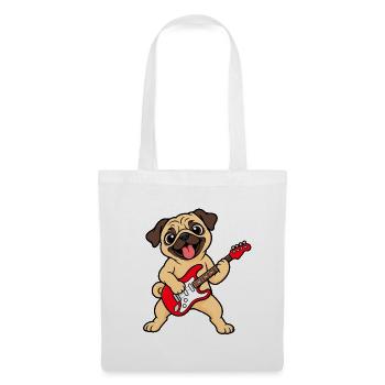 Cooler Mops mit E-Gitarre - Stoffbeutel - Weiß - Vorne