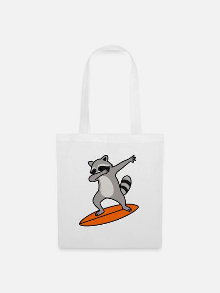 Waschbär Surf-Charme - Stoffbeutel - Weiß