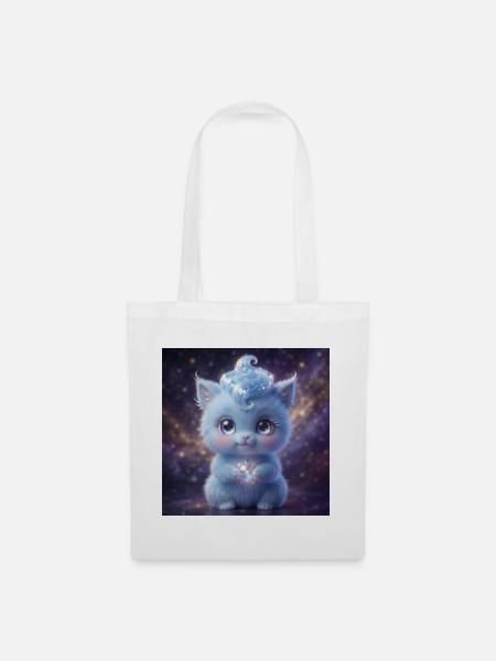 Cute fluffy blue fantasy creature holding a magic - Stoffbeutel - Weiß