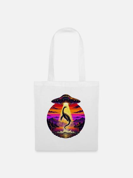 UFO-Strahl-Lochness-Monster Sonnenuntergangsneon - Stoffbeutel - Weiß