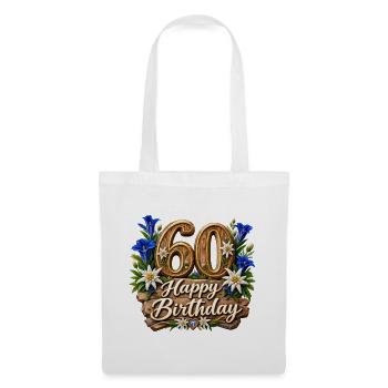 60 Geburtstag Alpen Holzblumen Design - Stoffbeutel - Weiß - Vorne