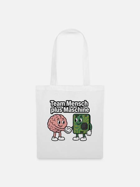 Team Mensch plus Maschine – KI Tech Humor Shirt - Stoffbeutel - Weiß