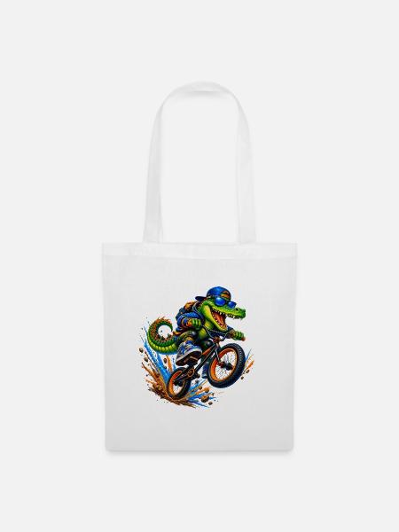 Krokodil BMX – Cooles Freestyle Bike Motiv - Stoffbeutel - Weiß