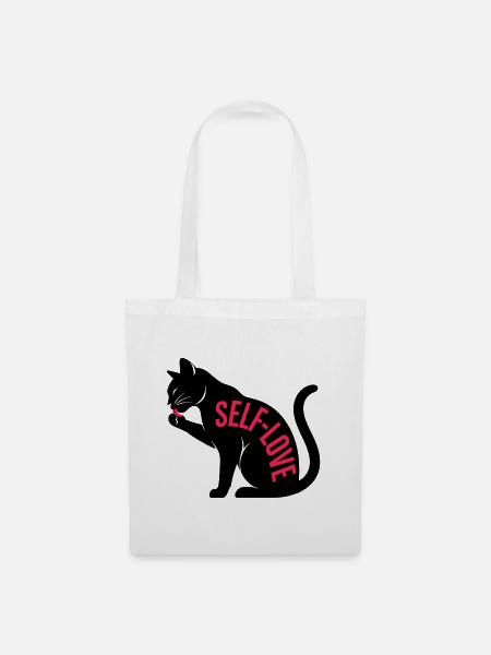Selbstliebe Schwarze Katze - Stoffbeutel - Weiß