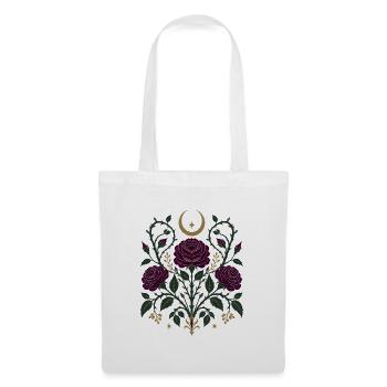 Gothic Floristik mit Mond – Dunkle Botanik Design - Stoffbeutel - Weiß - Vorne