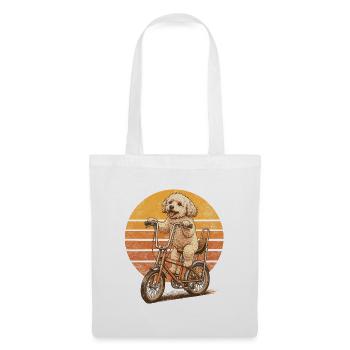 Maltipoo auf Bonanza-Rad – Retro Hund Design - Stoffbeutel - Weiß - Vorne