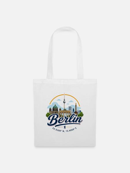 Berlin - Germany - Berliner Bär - Koordinaten - Stoffbeutel - Weiß