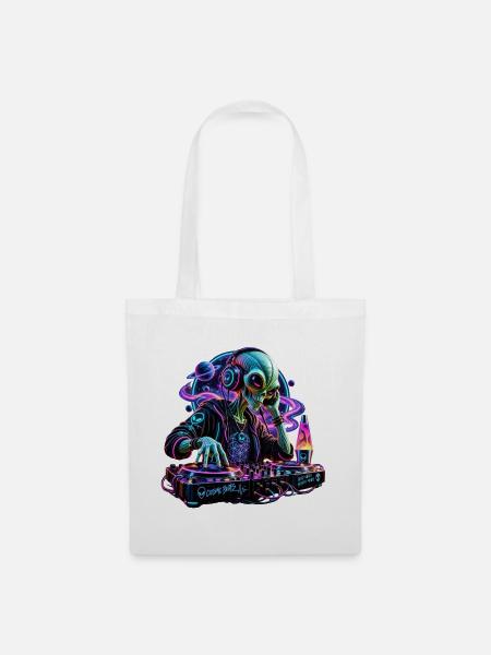 Kosmischer Alien DJ - Stoffbeutel - Weiß