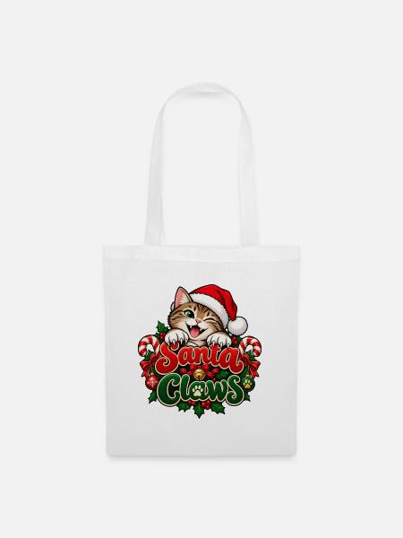 Santa Claws – Lustiges Katzen Weihnachtsdesign - Stoffbeutel - Weiß