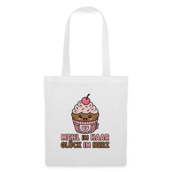 Mehl im Haar Glück im Herz Backen Cupcake Design - Stoffbeutel - Weiß - Vorne
