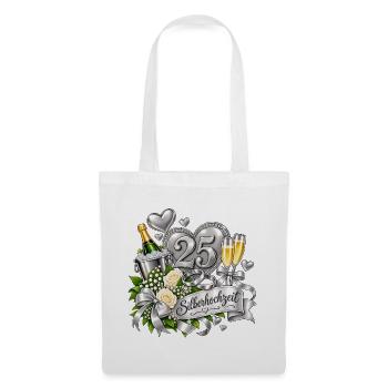 25. Silberhochzeit Festdesign - Stoffbeutel - Weiß - Vorne