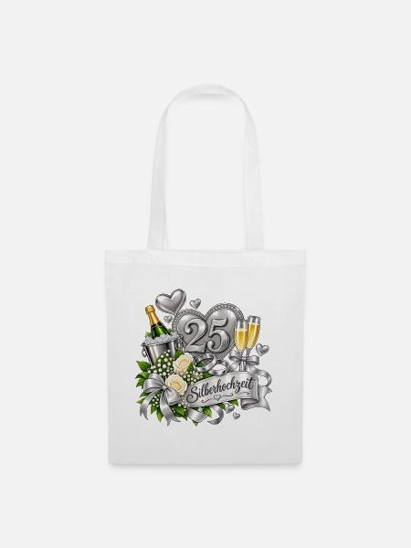 25. Silberhochzeit Festdesign - Stoffbeutel - Weiß