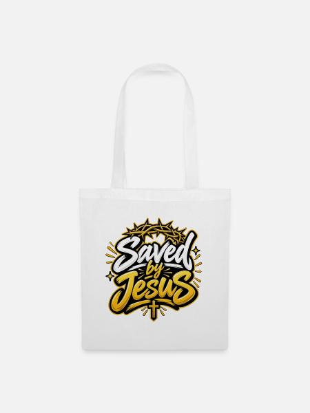 Saved by Jesus – Christliches Glaubens-Statement - Stoffbeutel - Weiß
