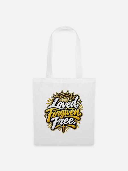 Loved. Forgiven. Free. – Geliebt. Vergeben. Frei. - Stoffbeutel - Weiß