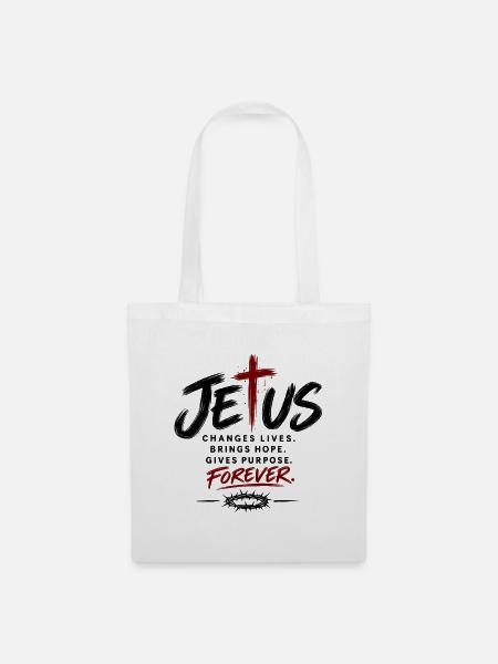 Jesus Changes Lives – Christian Faith Statement - Stoffbeutel - Weiß